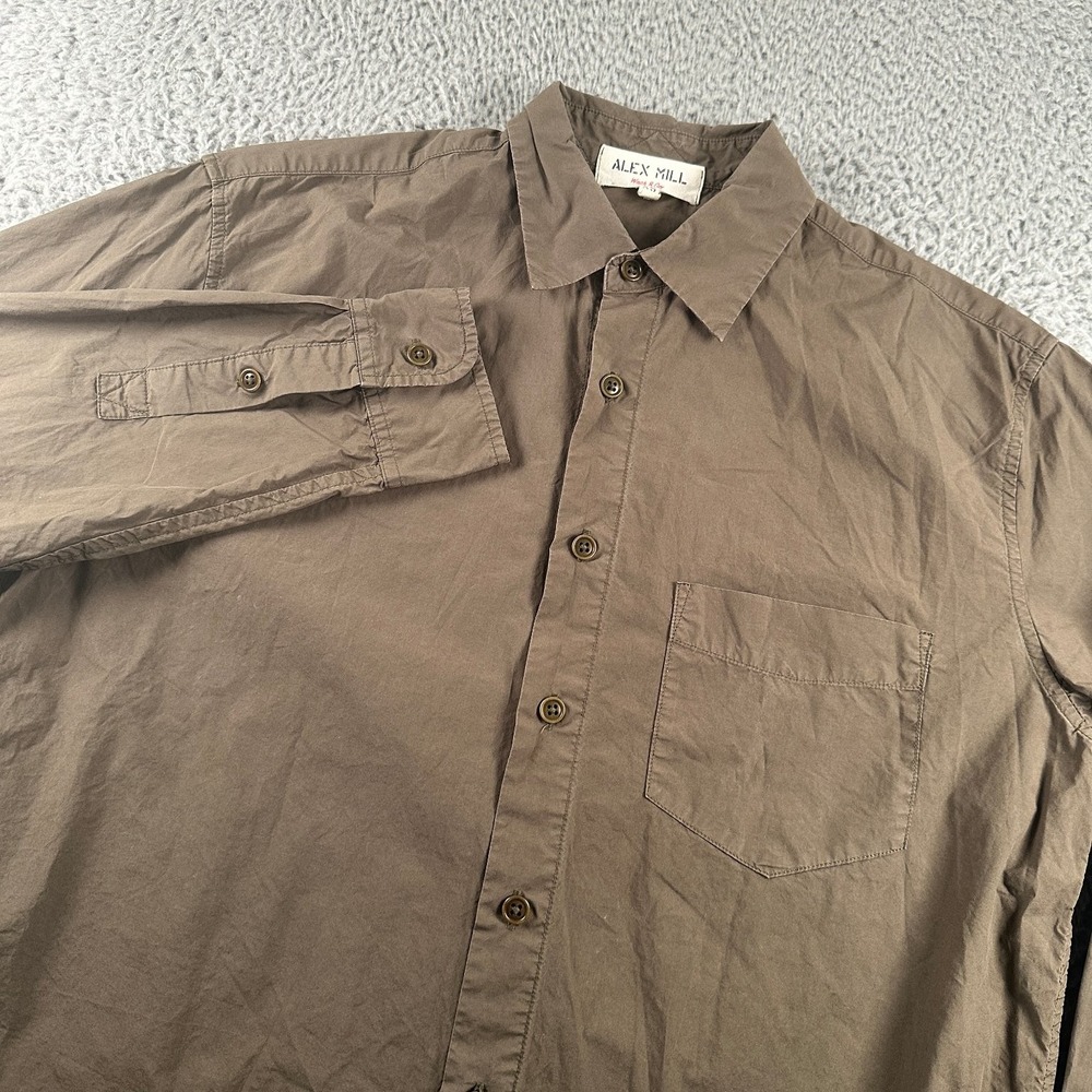 Alex Mill Men's Wash & Go Casual Button Down Shirt Brown XS Cotton